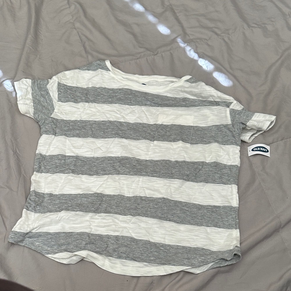 Old Navy Woman’s Striped Tee - Gray and White